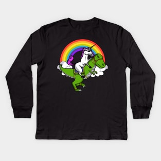 Unicorn Riding T-Rex Dinosaur Kids Long Sleeve T-Shirt